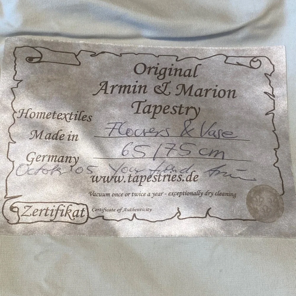 Armin & Marion Tapestry Home Flowers & Vase Art Signed
